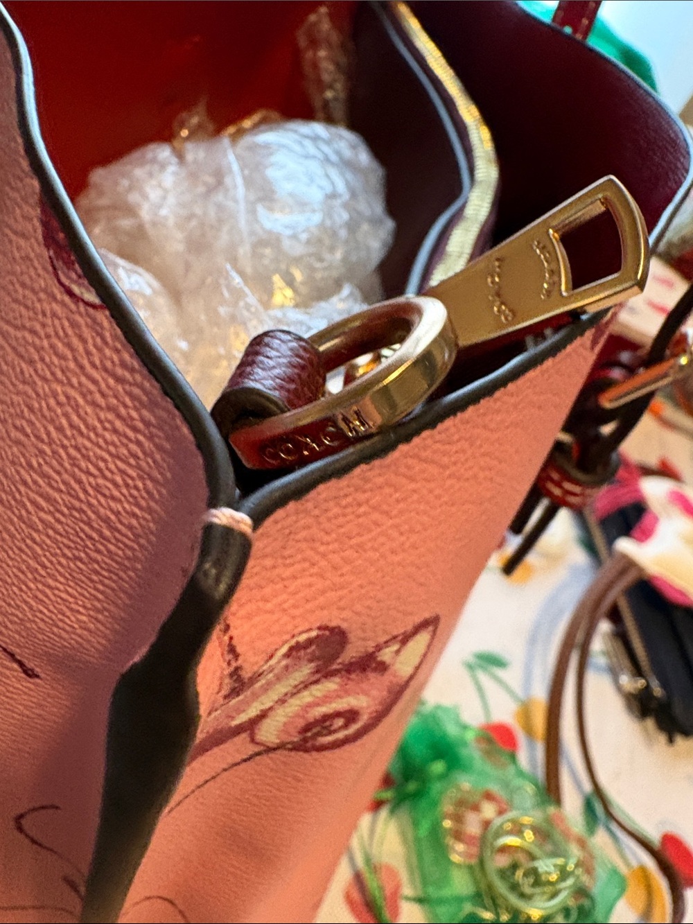 Coach Mollie Tote 25 Pink Cherry Print with Card/ID Case NWOT - Picture 8 of 16